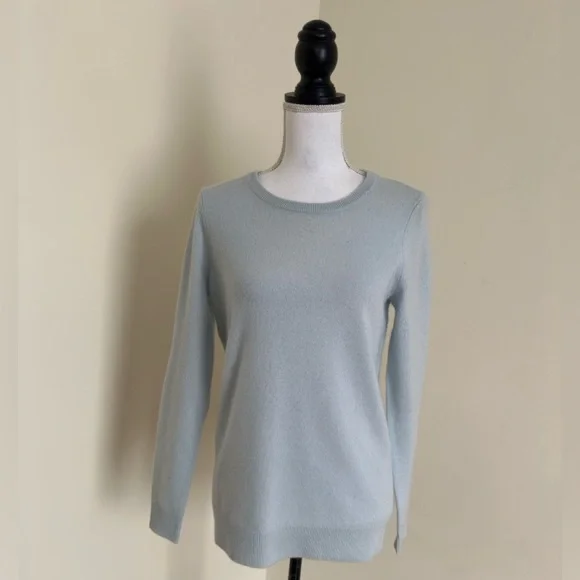 C by Bloomingdale’s 100% Cashmere Light Blue Sweater Size S Ribbed Crewneck - Picture 3 of 11